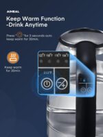 Electric Kettle, Aiheal Glass Kettle Temperature Control With 5 Colors LED Lights Variable, Keep Warm, Fast Boiling Electric Kettle, Stainless Steel Inner Lid & Bottom, 1.7L - Image 5