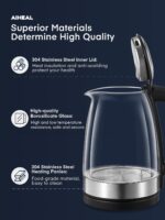 Electric Kettle, Aiheal Glass Kettle Temperature Control With 5 Colors LED Lights Variable, Keep Warm, Fast Boiling Electric Kettle, Stainless Steel Inner Lid & Bottom, 1.7L - Image 6