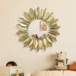 24" Gold Sunburst Decorative Wall Mirror – Handmade Flower Design, Luxury Round Accent Mirror Boho Wall Decor for Bedroom,Entryway, Dining Room & Kitchen - Image 9