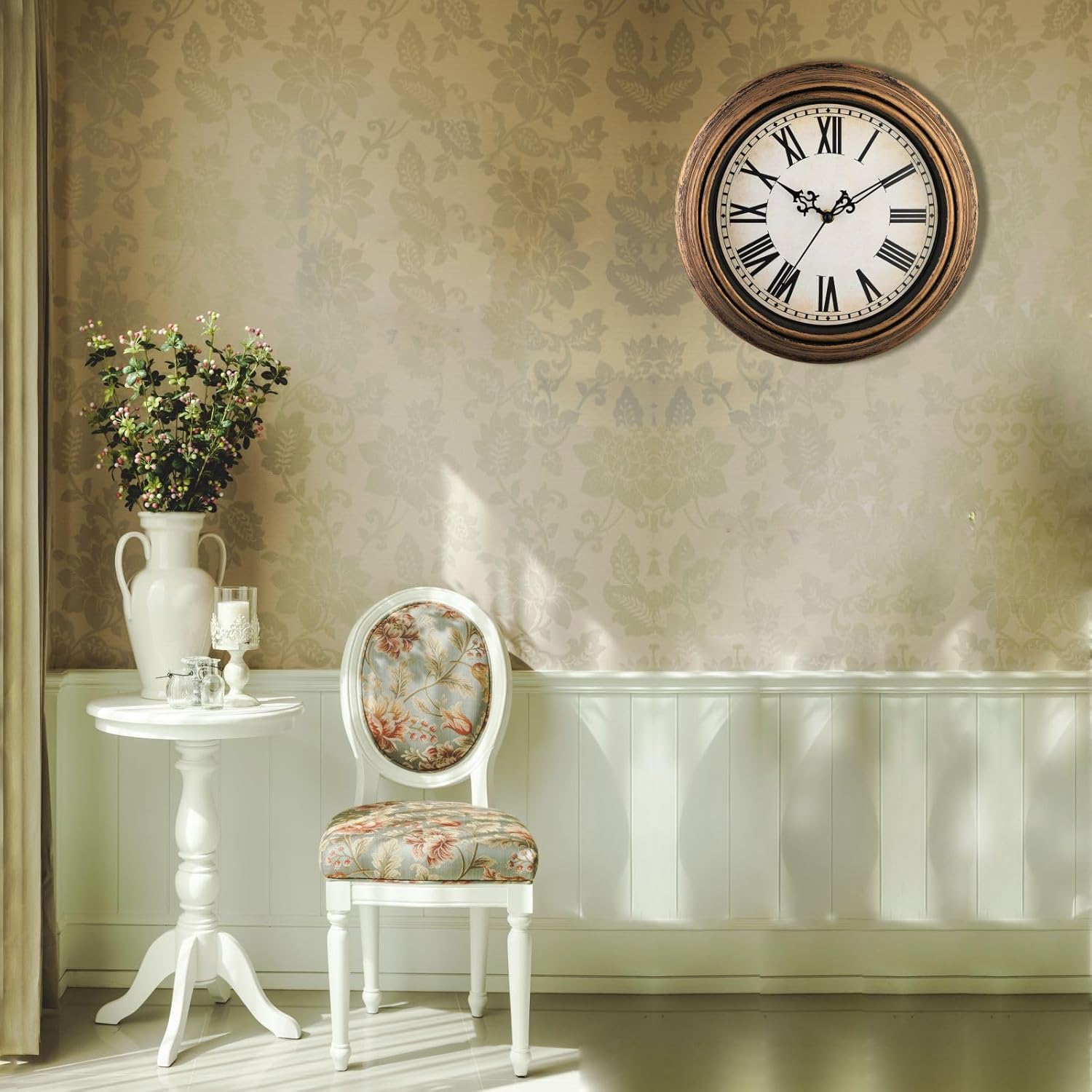 Plumeet Small Retro Wall Clock, 10'' Non Ticking Classic Silent Vintage Wall Clocks Decorative Kitchen Living Room Bedroom, Roman Numerals, Battery Operated - Image 8