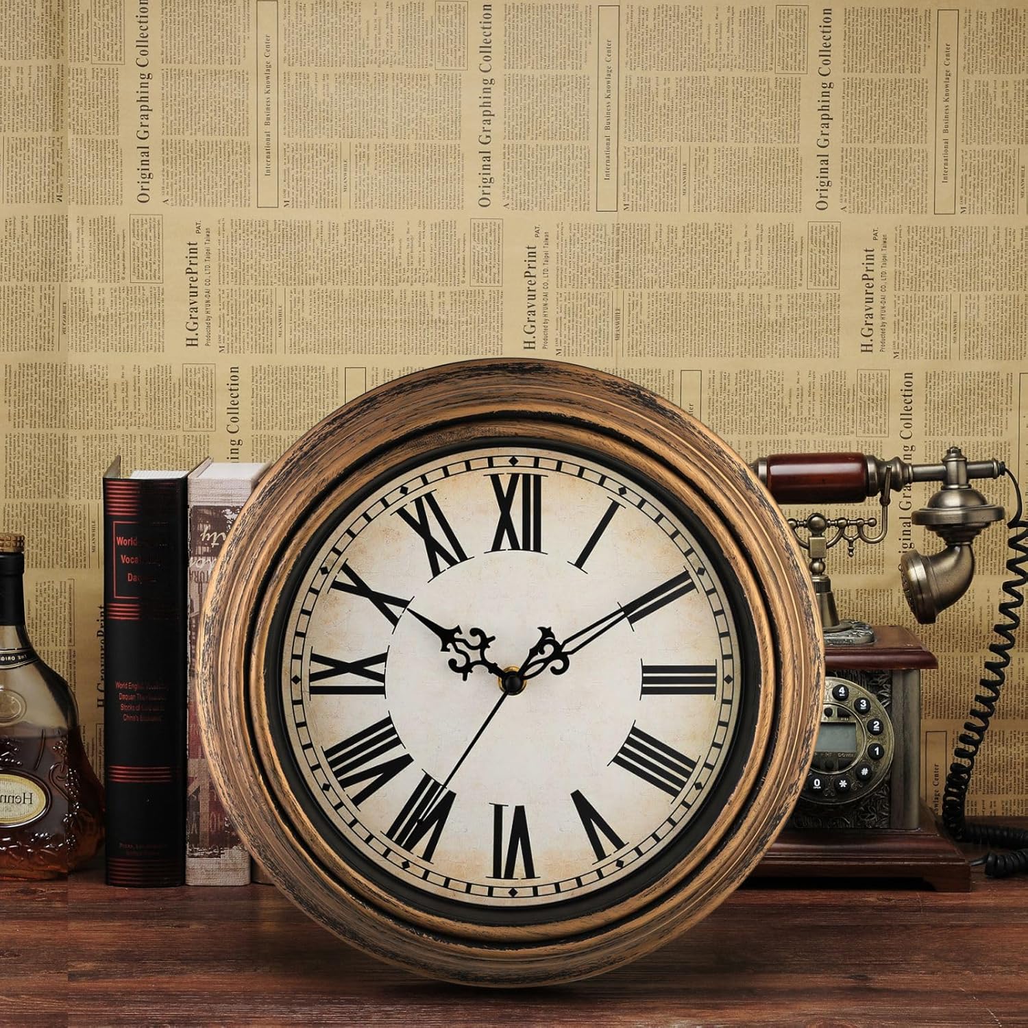 Plumeet Small Retro Wall Clock, 10'' Non Ticking Classic Silent Vintage Wall Clocks Decorative Kitchen Living Room Bedroom, Roman Numerals, Battery Operated - Image 9