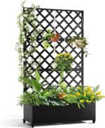 Metal Planter Box, Galvanized Raised Garden Bed with Wheels & Trellis - 72"x47" Planter Box for Climbing Plants, Vines, Flowers, Black - Image 9