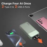 Power Bank, 20000mAh 45W Portable Charger, PD3.0 QC4.0 Fast Charging with LED Display, 2 USB-C, 2 USB-A, Battery Pack for iPhone 15 14 13 Series, MacBook, Galaxy, iPad, and More (Green) - Image 4