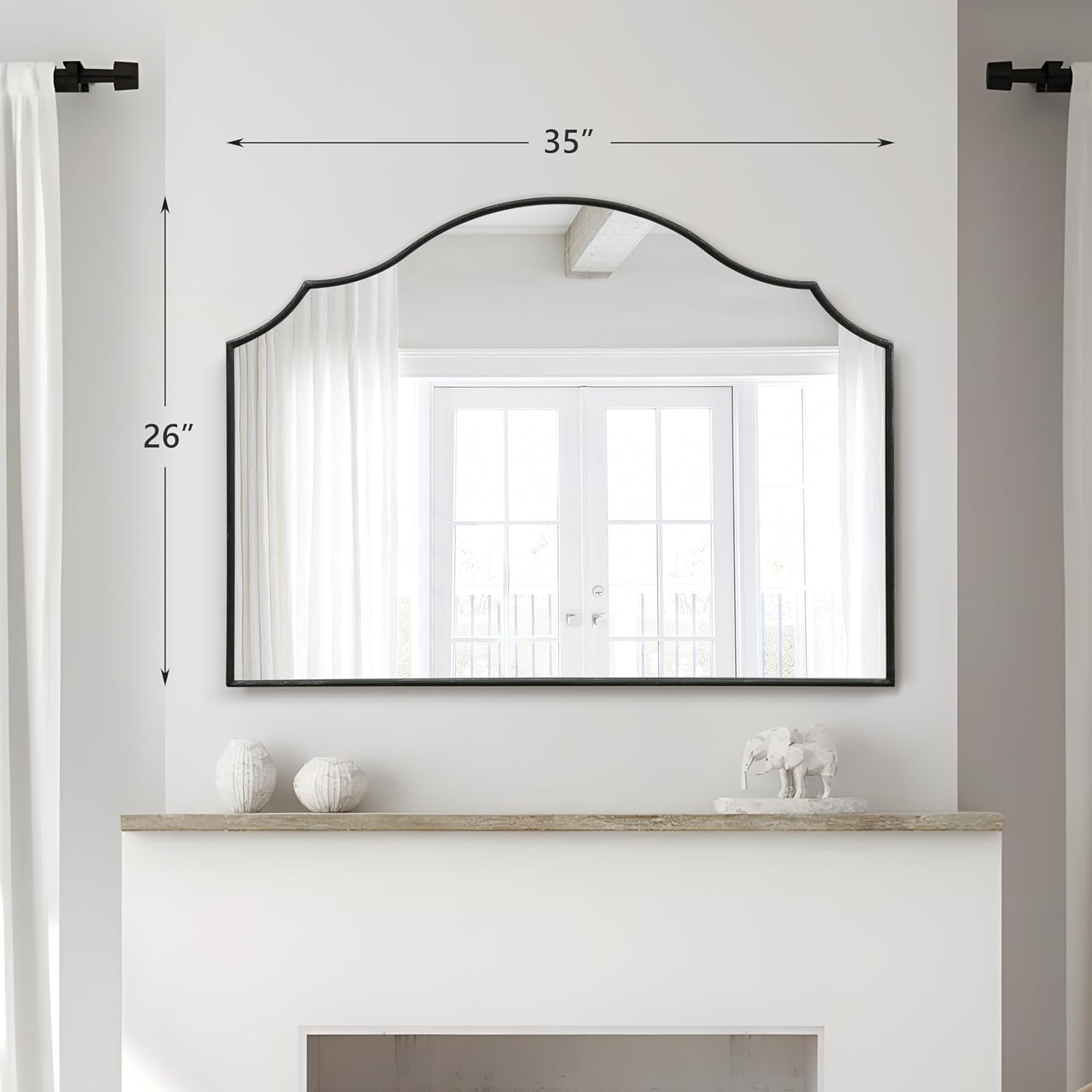 Besdomus Scalloped Arched Mirror for Mantel: 35"x26" Black Modern Wooden Wall Mirror - Minimalist Decorative Dresser Mirrors for Vanity/Bathroom/Bedroom/Fireplace/Living Room/Entryway - Image 5