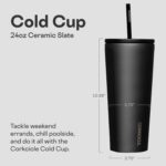 Corkcicle Cold Cup Insulated Tumbler with Straw - Keeps Drinks Cold for 12 Hours - Triple-Insulated Stainless Steel - Leak-Resistant Lid - Summer Drinkware Gift - 24 oz - Ceramic Slate - Image 3