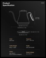 Cocinare Barista Collection Gooseneck Electric Kettle, ±1℉ Precise Temperature Control for Pour-Over Coffee & Tea, Quick Heating 1500W, Stainless Steel Interior, 0.9L (Rainforest) - Image 10