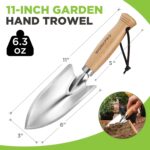 WORKPRO 11" Garden Hand Trowel, Heavy Duty Polished Stainless Steel Garden Shovels with Wood Handle, Small Gardening Hand Tools for Digging, Planting, Measure, Transplanting - Image 3