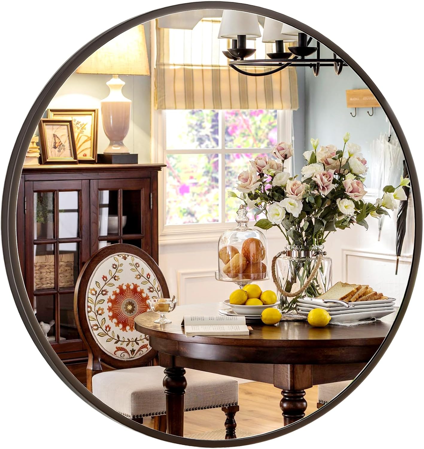 30 Inch Round Mirror - Circle Mirrors for Bathroom, Entryway and Living Room Wall Decor, Modern Hanging Vanity Mirror, Matte Black Circle Decorative Wall Mirror - Image 3