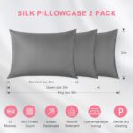 100% Silk Pillowcase 2 Pack for Hair and Skin, Both Sides 23 Momme Grade 6A+ Mulberry Silk Pillowcases with Hidden Zipper, Soft&Smooth Cooling Pillow Cases (Gray, Standard 20×26) - Image 7