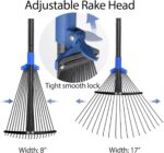 Adjustable Metal Leaf Rake Long Handle, Garden Rakes for Lawns Heavy Duty Leaves with Expandable Head 8-17", Yard Women Kids Rake for Gardening RV Camping - Image 3