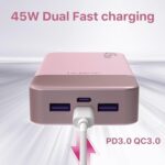 Power Bank Fast Charging, 20000mAh 45W Portable Charger, Samsung Super Fast Charging Portable Phone Charger, USB C Power Bank for MacBook, iPhone 15 14 13 Pro Samsung S24 S23 (Pink) - Image 3