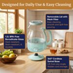 Elite Gourmet 1.2L Electric Glass Kettle, 1200W Fast Boil, Adjustable Temperature Control & Keep Warm, BPA-Free Borosilicate Glass, Auto Shut-Off & Boil-Dry Protection, 360° Cordless Base, Mint - Image 3