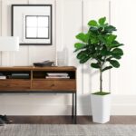 Fiddle Leaf Fig Tree Artificial 5FT - Faux Fiddle Leaf Fig Tree with White Tall Planter - Fake Ficus Lyrata Floor Plant Potted - Artificial Fig Tree for Home Office Living Room Decor Indoor - Image 3