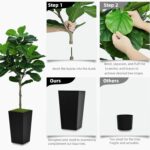Fiddle Leaf Fig Tree Artificial 5FT - Faux Fiddle Leaf Fig Tree with White Tall Planter - Fake Ficus Lyrata Floor Plant Potted - Artificial Fig Tree for Home Office Living Room Decor Indoor - Image 6