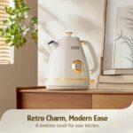 Hazel Quinn Retro Electric Kettle - 1.7 Liters / 57.5 Ounces Tea Kettle with Thermometer, All Stainless Steel, 1200 Watts Fast Boiling, BPA-free, Cordless, Automatic Shut Off - Pearl White - Image 3