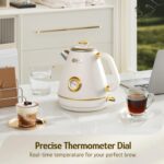 Hazel Quinn Retro Electric Kettle - 1.7 Liters / 57.5 Ounces Tea Kettle with Thermometer, All Stainless Steel, 1200 Watts Fast Boiling, BPA-free, Cordless, Automatic Shut Off - Pearl White - Image 5