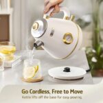 Hazel Quinn Retro Electric Kettle - 1.7 Liters / 57.5 Ounces Tea Kettle with Thermometer, All Stainless Steel, 1200 Watts Fast Boiling, BPA-free, Cordless, Automatic Shut Off - Pearl White - Image 8