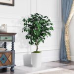 Artificial Ficus Tree 5FT - Faux Indoor Tree with White Tall Planter - Fake Ficus Floor Plant Potted - Artificial Silk Tree for Home Office Living Room Decor Indoor - Image 3