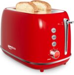 2 Slice Stainless Steel Toaster Retro with 6 Bread Shade Settings, Bagel, Cancel, Defrost Function, Extra Wide Slot, Removable Crumb Tray, Red - Image 2