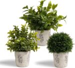 3 Pack Small Fake Plants in Farmhouse Concrete Planter, Artificial Plants Indoor for Home Decor, Small Faux Plants Indoor for House Bathroom Office Shelf Desk Kitchen Table Room Decor - Image 2