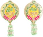 Auspicious Round Shubh Labh Set for Hanging Wooden Handcrafted Valance Showpiece for Home Temple Indian Traditional Festival New Year Decorations Housewarming Pooja Home Decor(Size:-5")(Multicolour) - Image 2