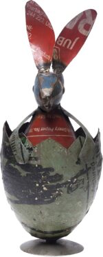 De Kulture Handcrafted Recycled Iron Egg with Rabbit Decorative Collectible Figurine Showpiece Beautify Home Office Easter Décor| Ideal for Garden Balcony Terrace Decoration, 4X4.5X11 LWH Inches - Image 2