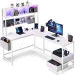 Dowinx 67” L-Shaped Gaming Desk with Pegboard & Drawers, Reversible Computer Desk with RGB Lights & Power Outlets, Corner Workstation with Storage & Hutch for Home Office & Gaming White - Image 2