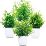 GREENTIME 4 Pcs Fake Plants Potted Small Artificial Plant Indoor Faux Greenery in White Pot for Home Office Bedroom Desk Bathroom Shelf Farmhouse Decorations - Image 2