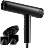 Hair Dryer, Professional Brushless Motor Ionic Hair Blow Dryer with Diffuser, Magnetic Nozzles, 0.83Pound, 2000W, 60dB, 3 Heat Settings & 3 Speed & Cold Settings, Diffuser Hair Dryer, Black - Image 2