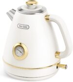 Hazel Quinn Retro Electric Kettle - 1.7 Liters / 57.5 Ounces Tea Kettle with Thermometer, All Stainless Steel, 1200 Watts Fast Boiling, BPA-free, Cordless, Automatic Shut Off - Pearl White - Image 2