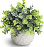 Hopewood Fake Plants Indoor Small Artificial Eucalyptus Plants in White Pots for Bedroom Home Decor Faux Plants Decor - Image 2