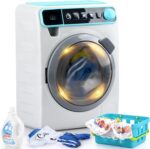 Kids Toy Washing Machine, Realistic Pretend Play Appliance for Girls, Interactive Toy Dollhouse Furniture, Play Washer and Dryer Playset with Spinning Drum, Light & Sound Effects, Laundry Basket Set - Image 2