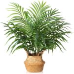 MOSADE Artificial Palm Tree 28Inch Fake Potted Areca Palm Plant with Handmade Seagrass Basket, Perfect Faux Tree Home Décor for Indoor Outdoor Office Porch Balcony Bedroom Bathroom Gift - Image 2