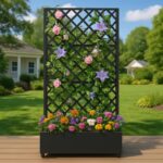 Metal Planter Box, Galvanized Raised Garden Bed with Wheels & Trellis - 72"x47" Planter Box for Climbing Plants, Vines, Flowers, Black - Image 2