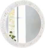 Mosaic Mirrors for Wall 24 Inch, Natural Mother of Pearl Inlay White Framed Round Mirror for Bathroom, Bedroom or Entryway - Image 2