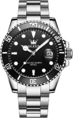 OLEVS Men's Stainless Steel Watch, Big Face Easy to Read Analog Quartz Dress Watches, Classic Rotating Bezel Waterproof Luminous Hands Date Mens Wristwatch - Image 2