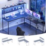 Pamray 60 Inch L Shaped Gaming Desk with LED Lights and Power Outlets Reversible Corner Computer Desk with Pegboard Storage Shelves Home Office Table for Work Study Black - Image 2