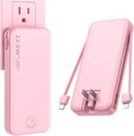 Portable Charger, 12000mAh 22.5W Fast Charging Power Bank with Built-in Cables & Wall Plug, Travel Essentials External Battery Pack, USB C Battery Phone Charger for iPhone, iPad, Samsung Pink - Image 2