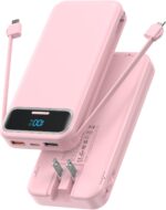 Portable Charger, 12000mAh 22.5W Fast Charging Power Bank with Built-in Cables & Wall Plug, USB C External Battery Pack with LED Display, Travel Essential Charging Bank for iPhone, iPad, Samsung Pink - Image 2