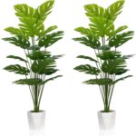 SAJANDAS Set of 2 Artificial Monstera Deliciosa Plants in Pots, Fake Tropical Palm Tree with Greenery Leaves Stems, 43 Inch Faux Swiss Cheese Floor Plants Indoor for Home, Office, Store Decor - Image 2