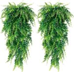 Sggvecsy 4 Pack Artificial Hanging Plants Fake Hanging Plant Faux Hanging Boston Ferns Fake Ivy Vines Greenery UV Resistant Plastic Plants for Indoor Outdoor Room Wall Wedding Patio Porch Decor - Image 2