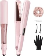 Wavytalk Steam Hair Straightener, Steam Sesh, Steam Reduces Damage, Nourishes Hair & Expedites Straightening, 1.38'' Nano Titanium Flat Iron with Detachable Comb for Silk Press Smoothing, Sakura Pink - Image 2